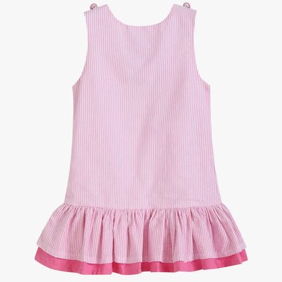 Pink Seersucker Flamingo Ruffle Dress