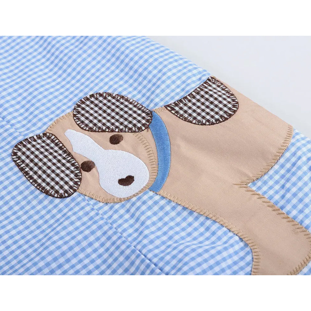 Blue Gingham Puppy Shortalls