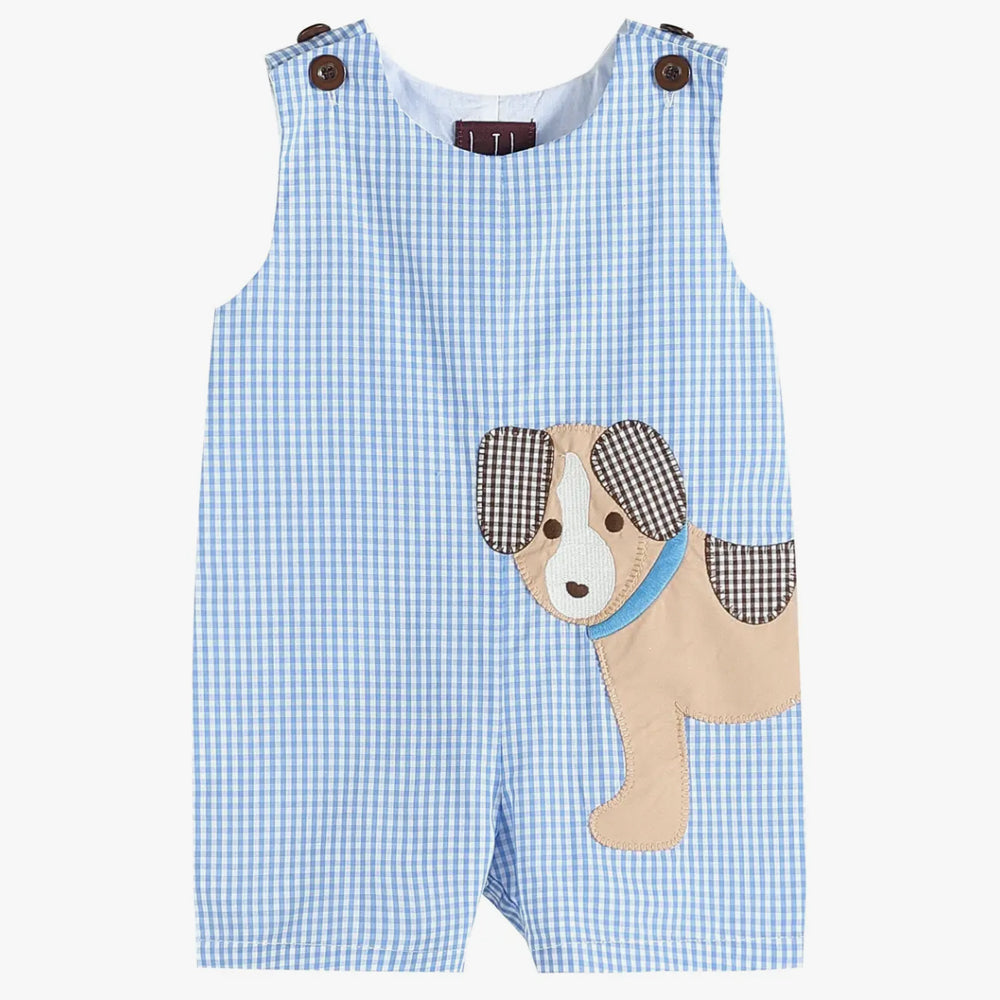 Blue Gingham Puppy Shortalls