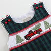 Blue and Green Gingham Christmas Truck Smocked Overalls