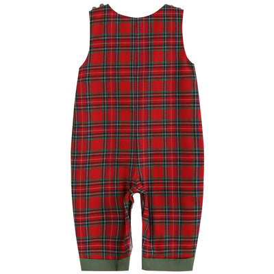 Red Plaid Christmas Truck Smocked Overalls