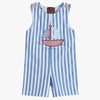 Blue and White Stripe Sailboat Applique Shortalls