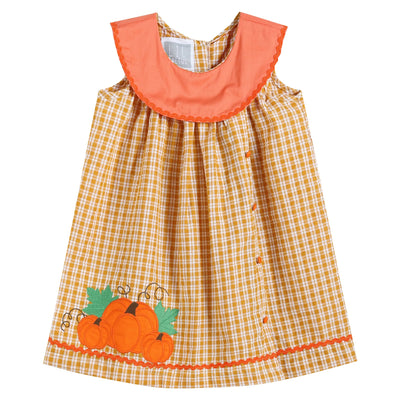 Orange Gingham Pumpkin Yoke Dress