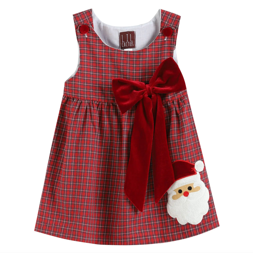 Red Plaid Santa Babydoll Dress with Bow