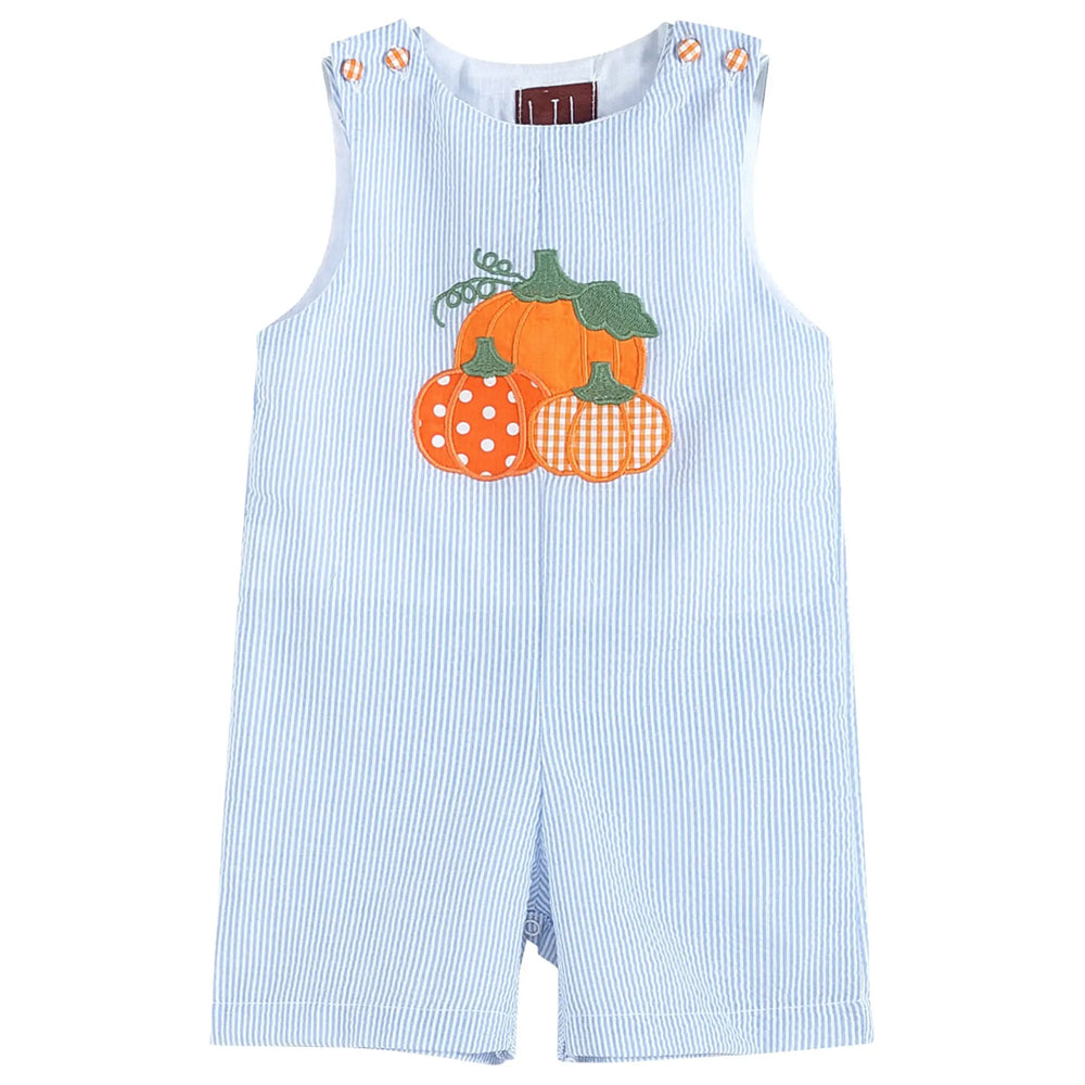 Blue Seersucker Pumpkin Shortalls