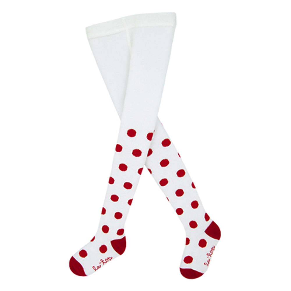 Girls White Holiday Tights with Red Dots