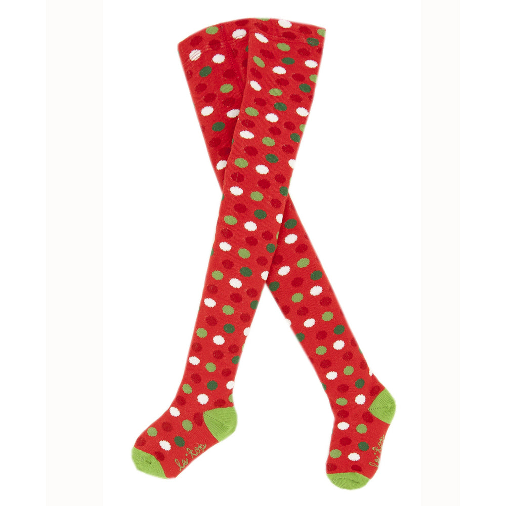 Holiday Dot Tights - Red with White and Green Dots