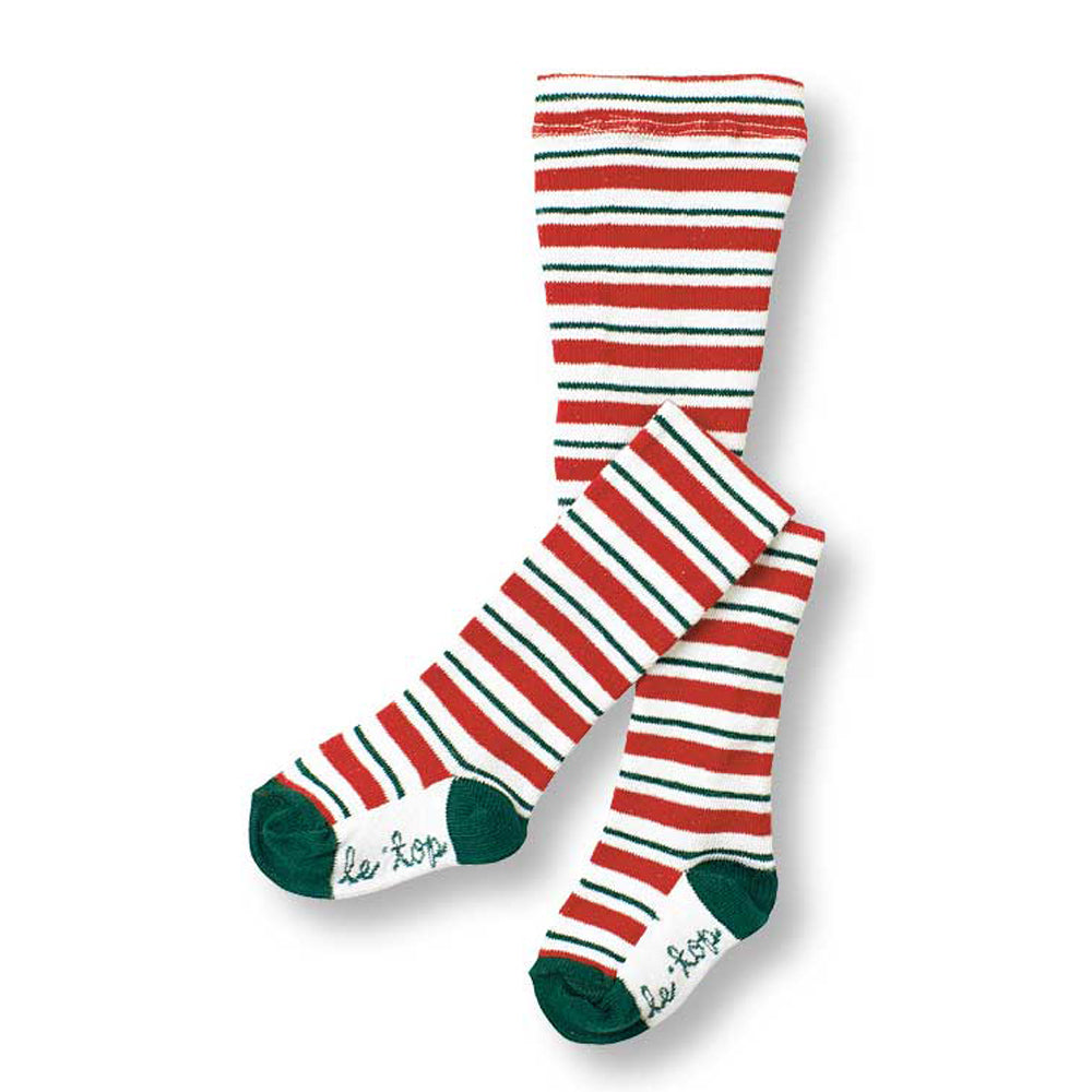 Girls Red, Green and White Striped Holiday Tights