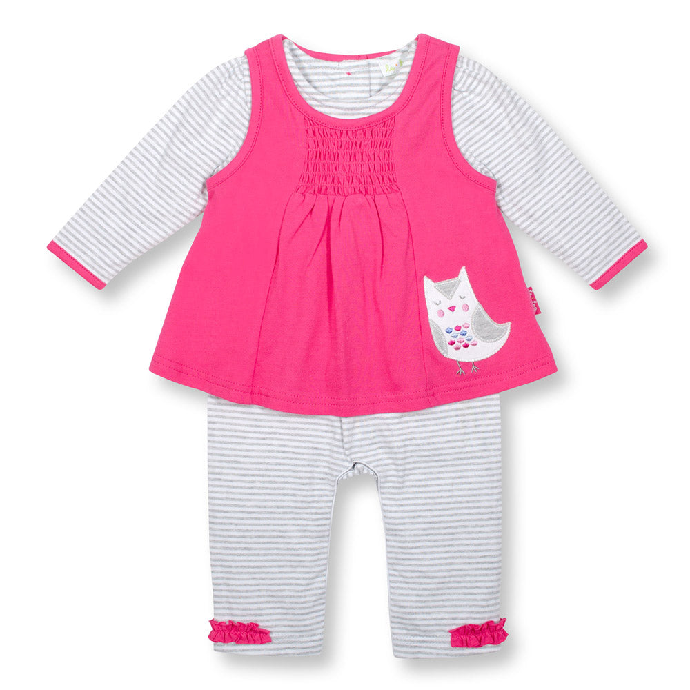 Baby Owl Pink/Grey Striped Jumpsuit