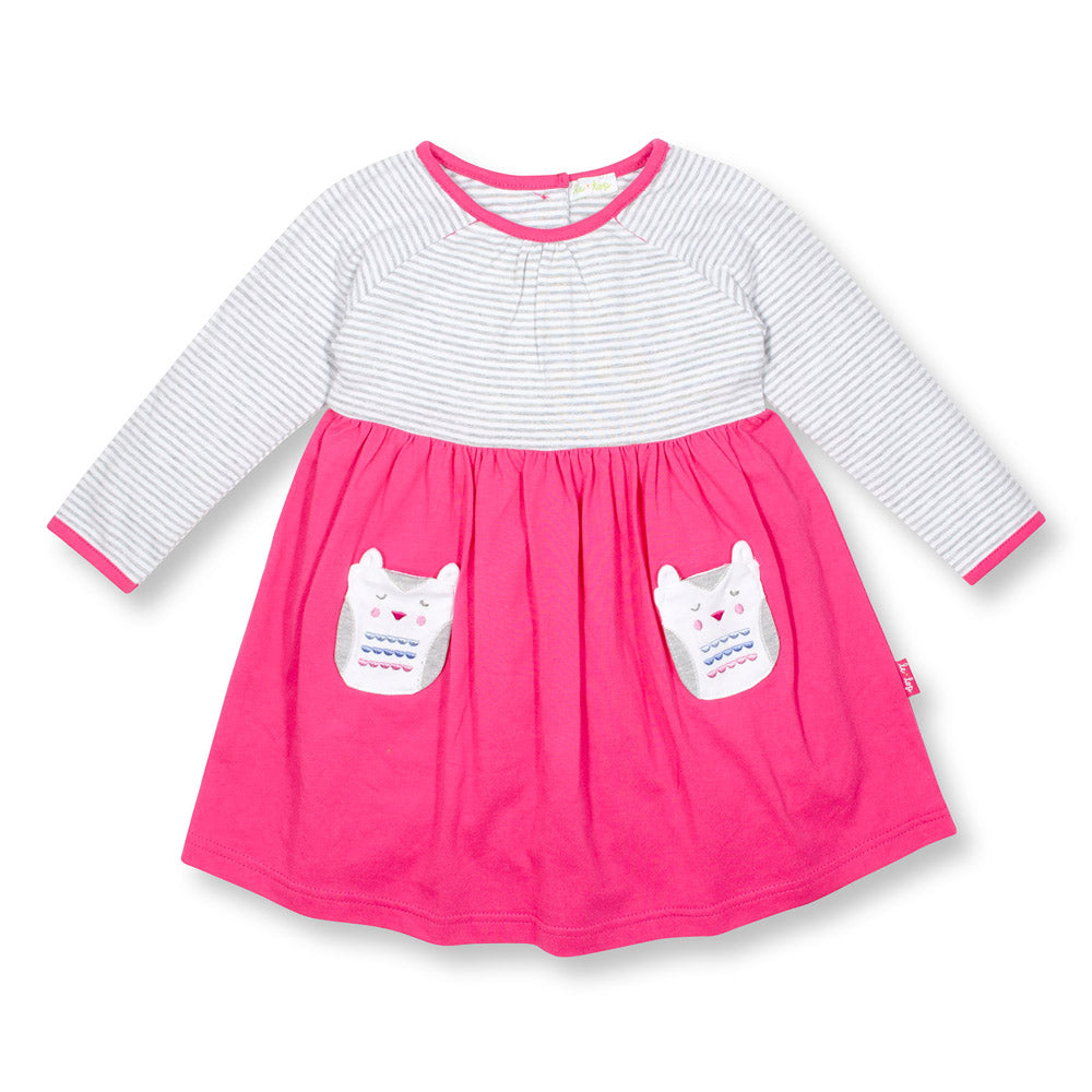 Mama Owl Dress for Toddler Girls Pink/Grey