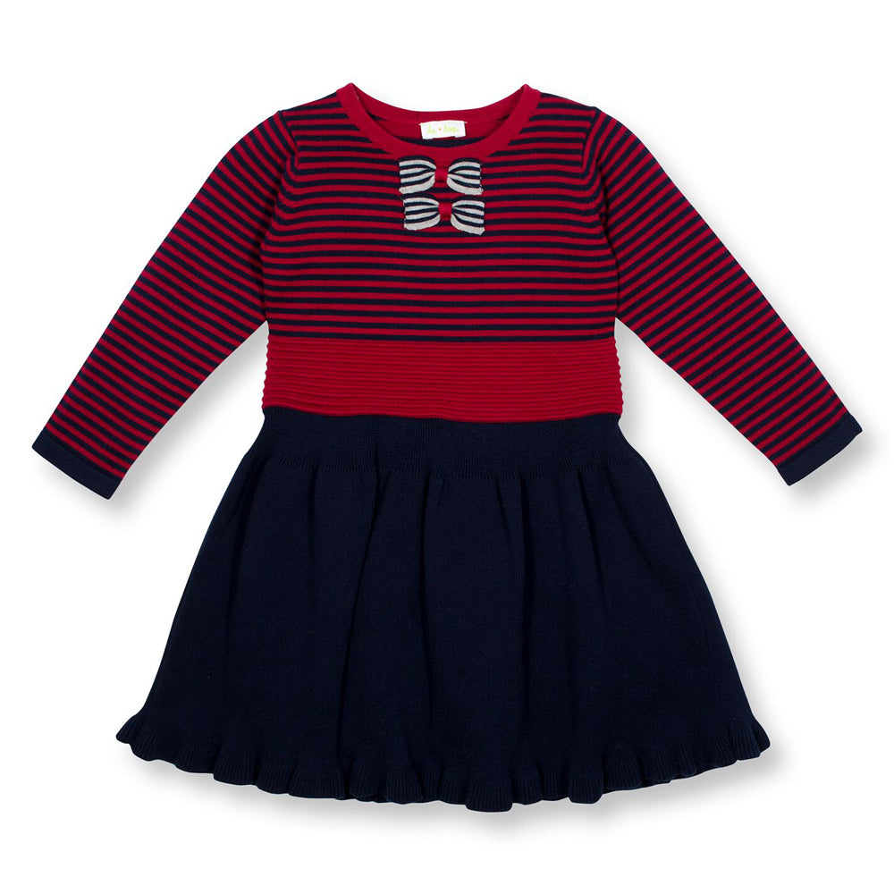 SOHO Red/Navy Striped Sweater Knit Flounce Dress &amp; Bows