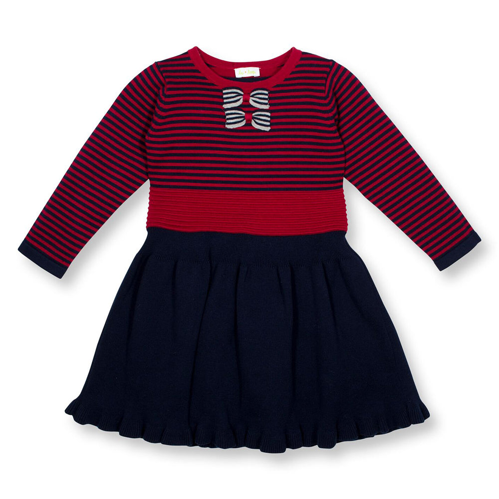 SOHO Red/Navy Striped Sweater Knit Flounce Dress & Bows