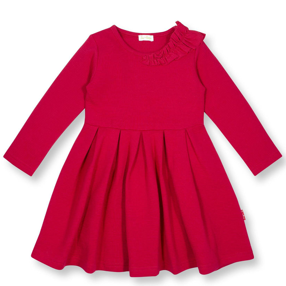 Girls Festive Red Knit Ruffle Dress