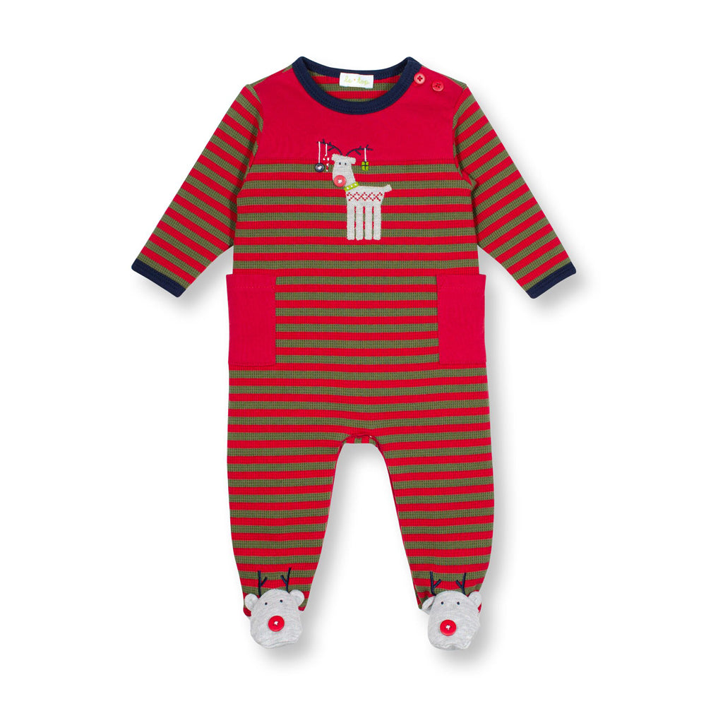 Baby Boys Reindeer Striped Waffle Weave Coverall