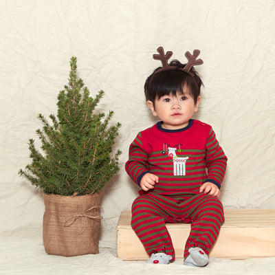 Baby Boys Reindeer Striped Waffle Weave Coverall