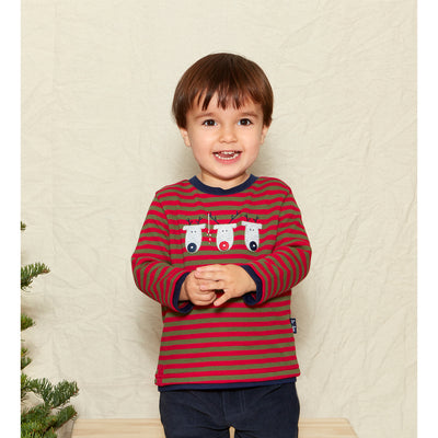 Boys Reindeer Striped Waffle Weave Top Solid Pant Set