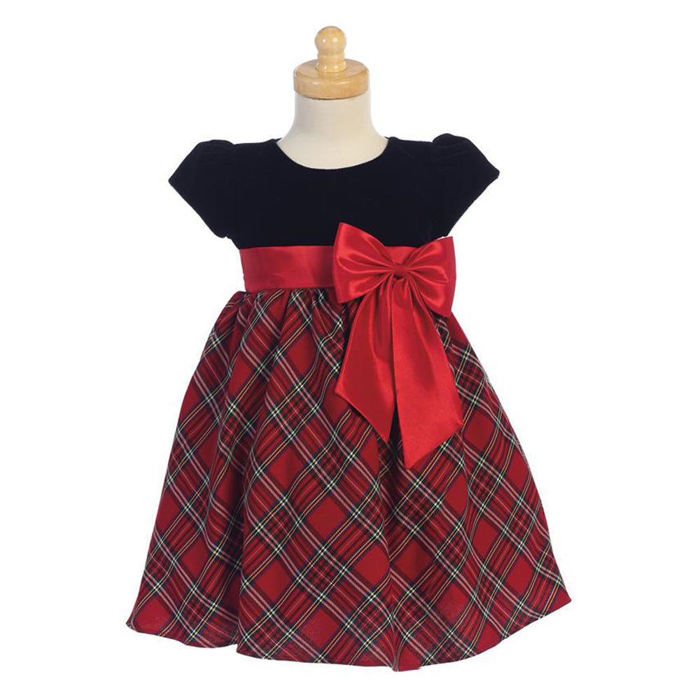 Red Plaid and Velvet Christmas Dress