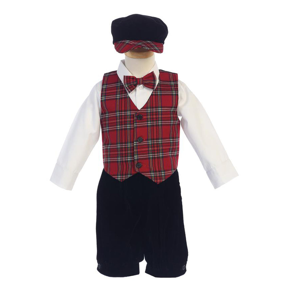 Boys Holiday Red Plaid Vest and Knicker Set
