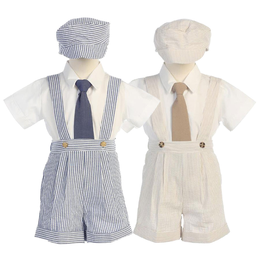 Boys Seersucker Suspender Shorts