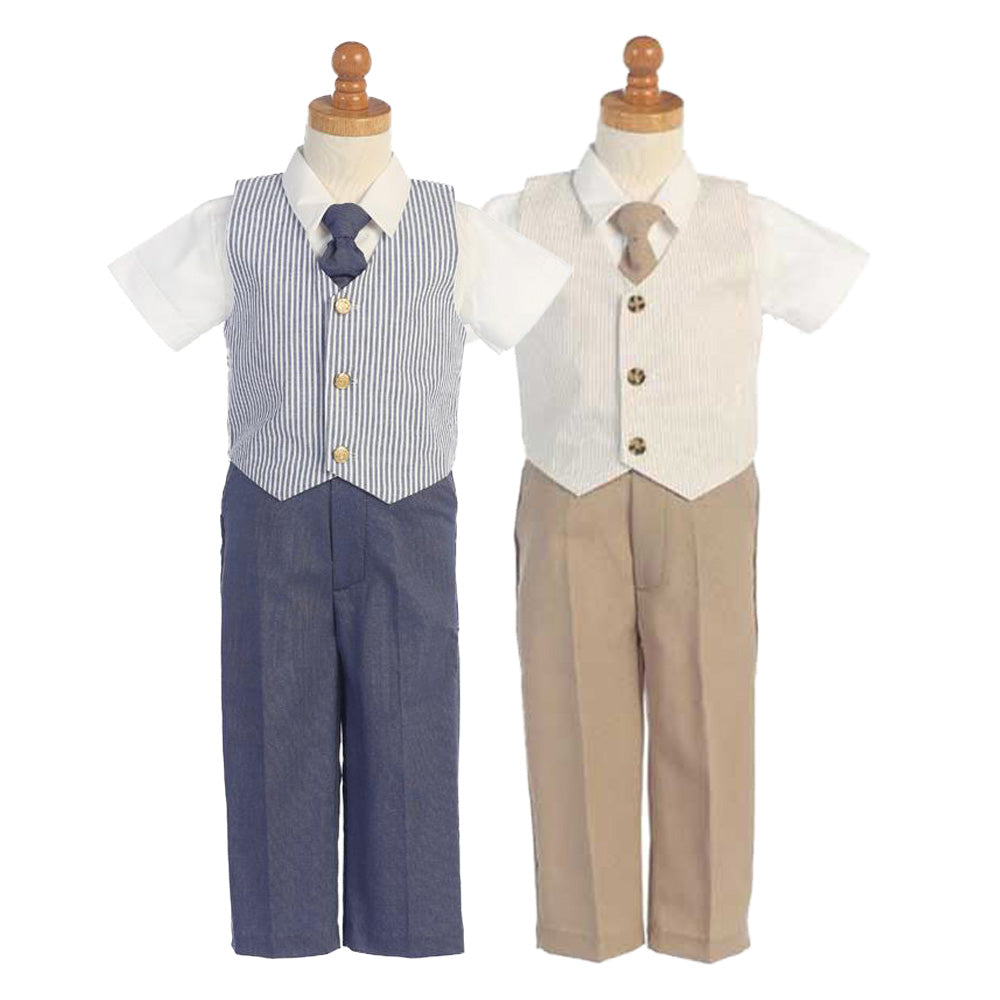 Boys Seersucker Vest Pant Set