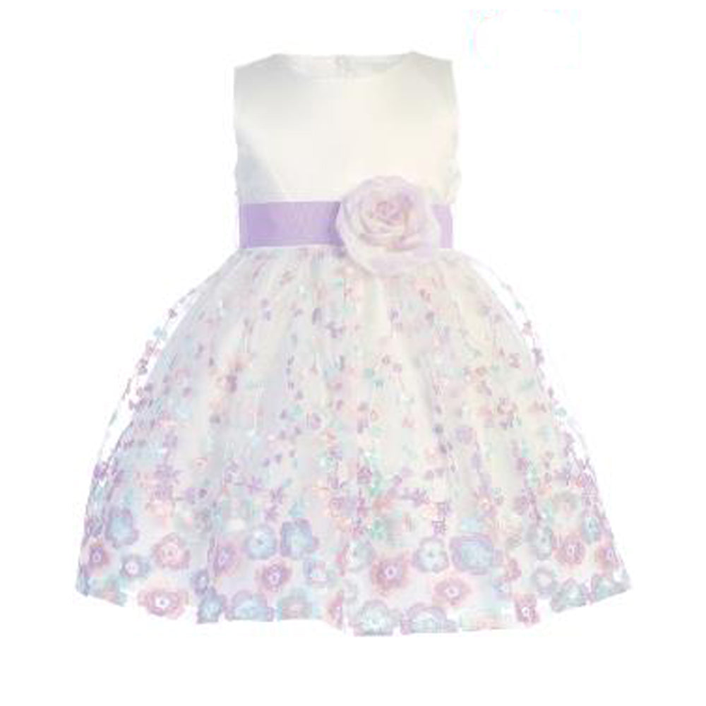 Satin bodice embroidered organza skirt