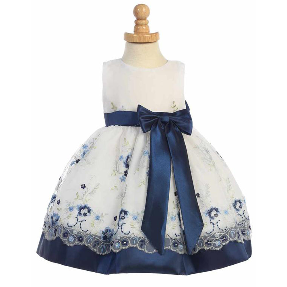 Embroidered Organza Navy and White Dress Baby and Toddler Girl
