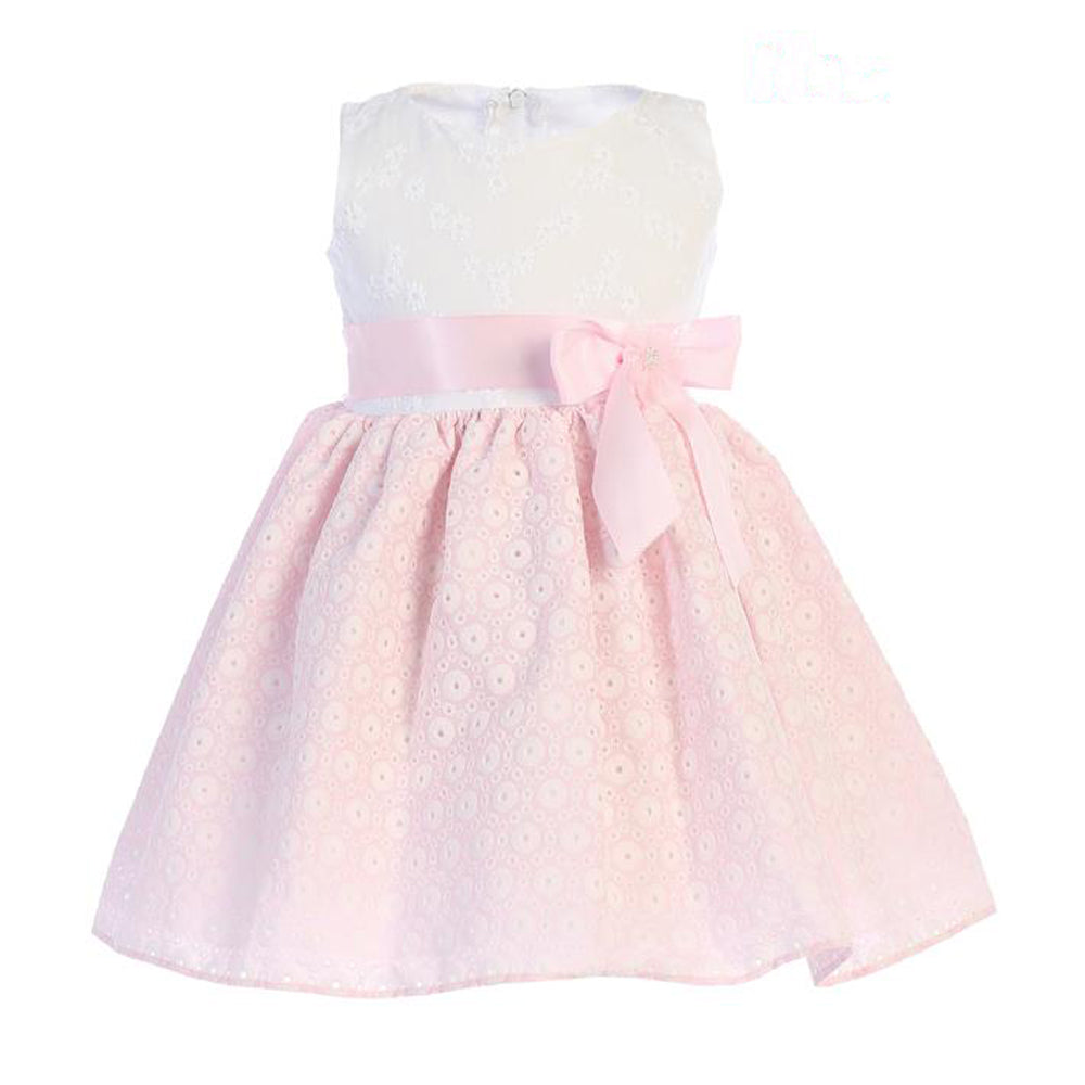 Baby Girls white and Pink Embroidered Dress