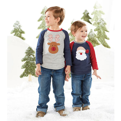 Boys Christmas Button Reindeer Shirt