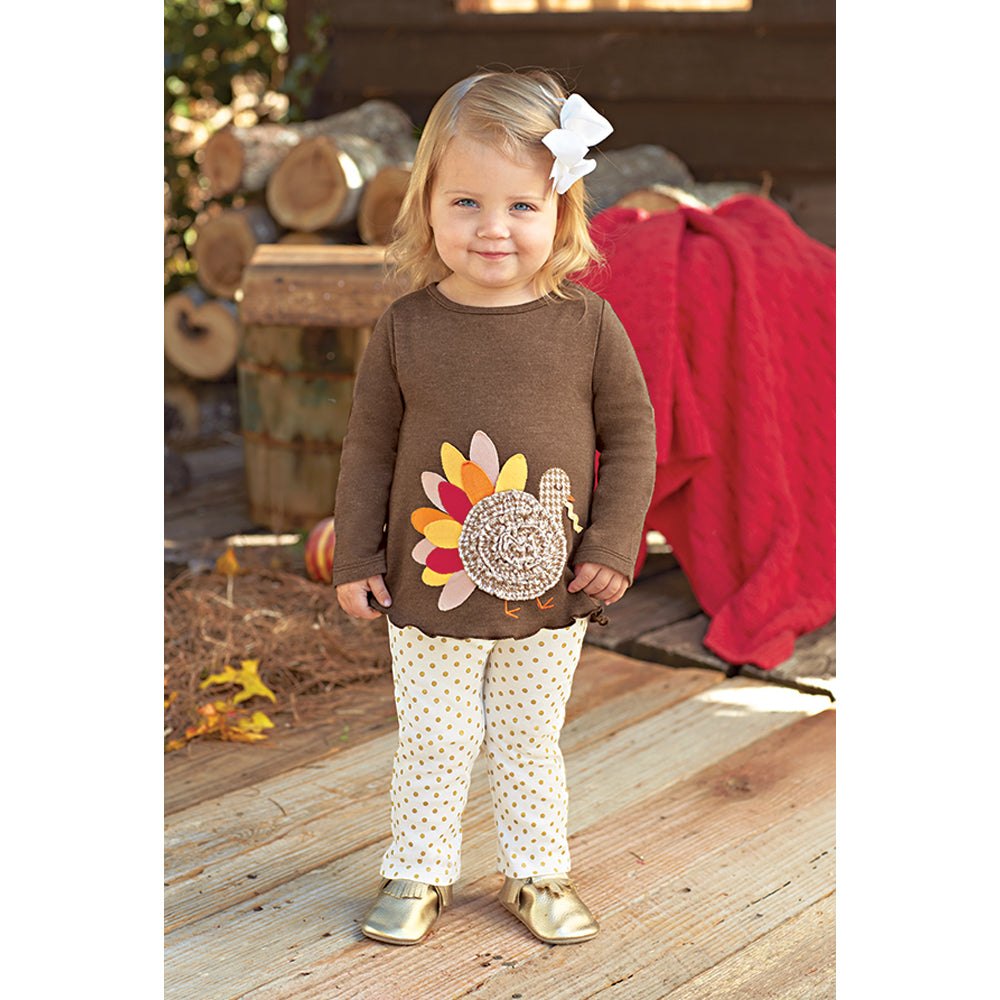 Girls Thanksgiving Turkey Tunic & Gold Dot Legging Set