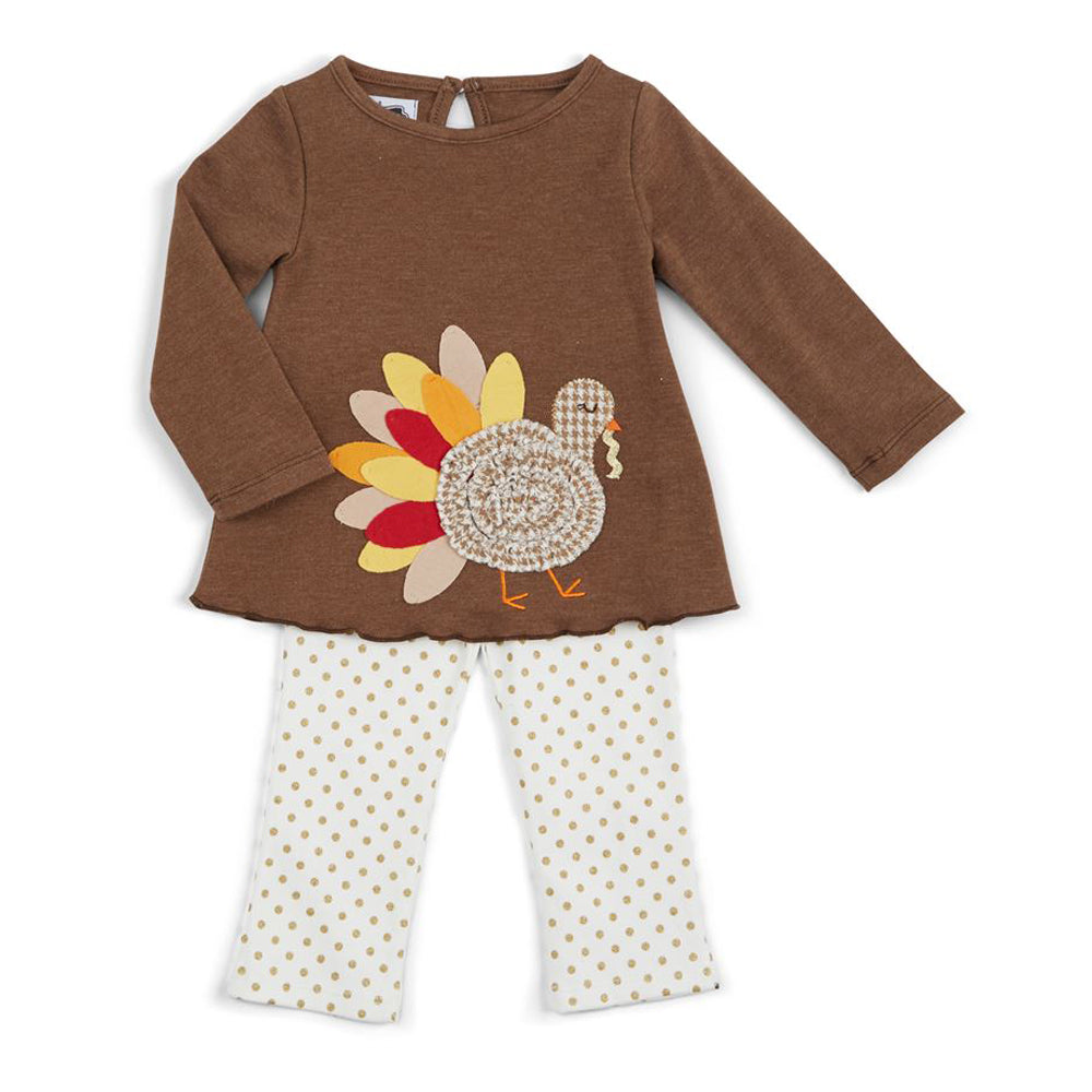 Girls Thanksgiving Turkey Tunic &amp; Gold Dot Legging Set