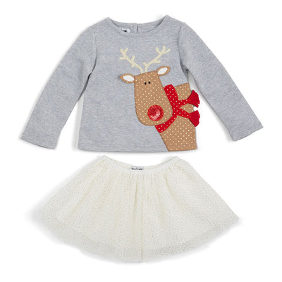 Girls Reindeer Skirt Set - Season to Sparkle