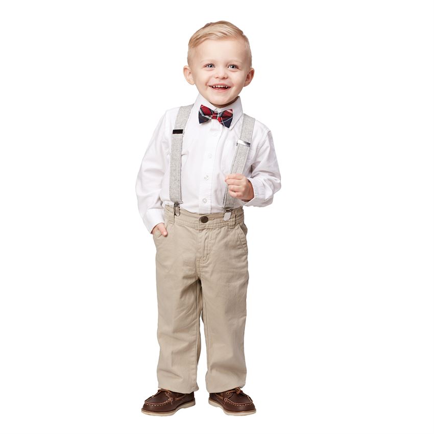Plaid Bow Tie & Tweed Suspender Set