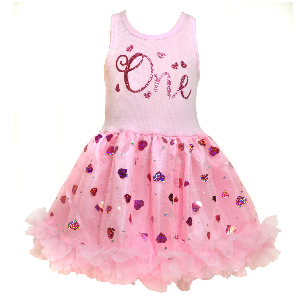 One, Two, Three and Four Pink Hearts Birthday Dress