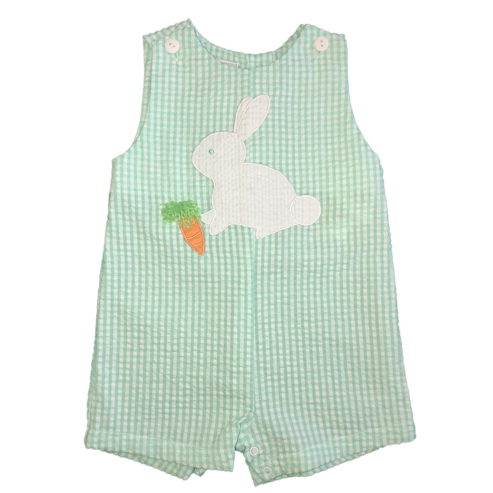 Baby Boys Green Bunny Applique Shortall