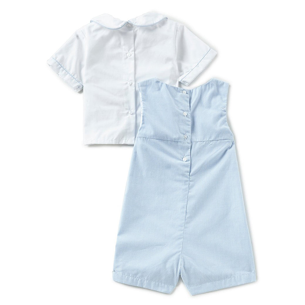 Baby Boys Blue Easter Bunny Smocked Shortall