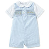 Baby Boys Blue Easter Bunny Smocked Shortall