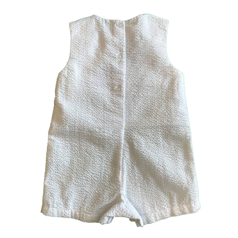 Baby Boys White Seersucker and Blue Whale Shortall