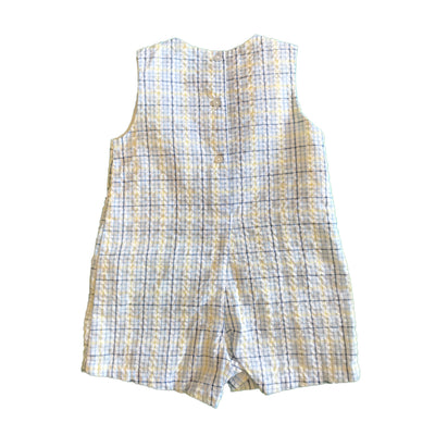 Baby Boys Plaid Seersucker Sailboat Shortall