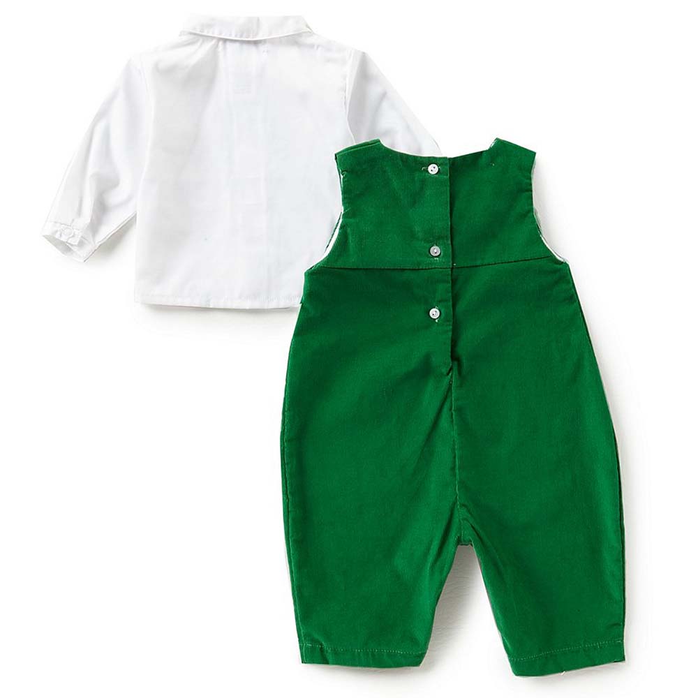 Baby Boys Green Smocked Santa Coverall Set