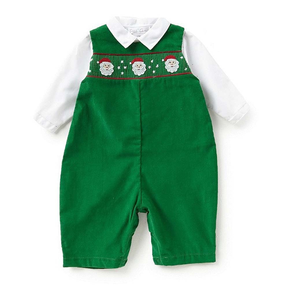 Baby Boys Green Smocked Santa Coverall Set
