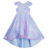 Little Girls 4-6X Cap Sleeve Fish-Net-Sequin-Patterned Embellished Waist High-Low Skirt Dress