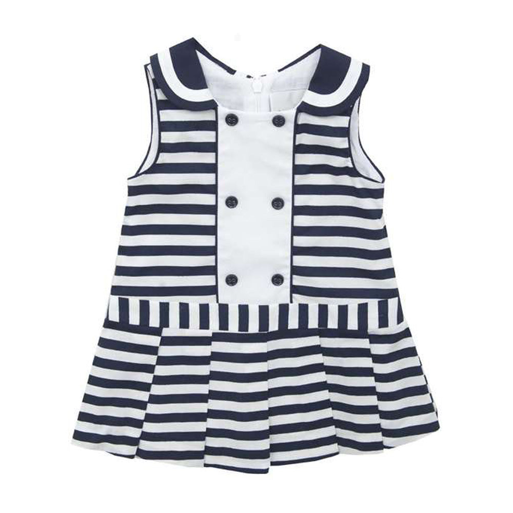 Girls Navy Stripe Woven Nautical Dress