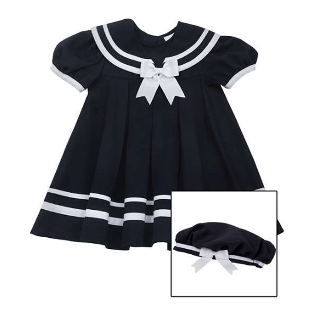 Girls Navy Nautical Sailor Dress with Hat