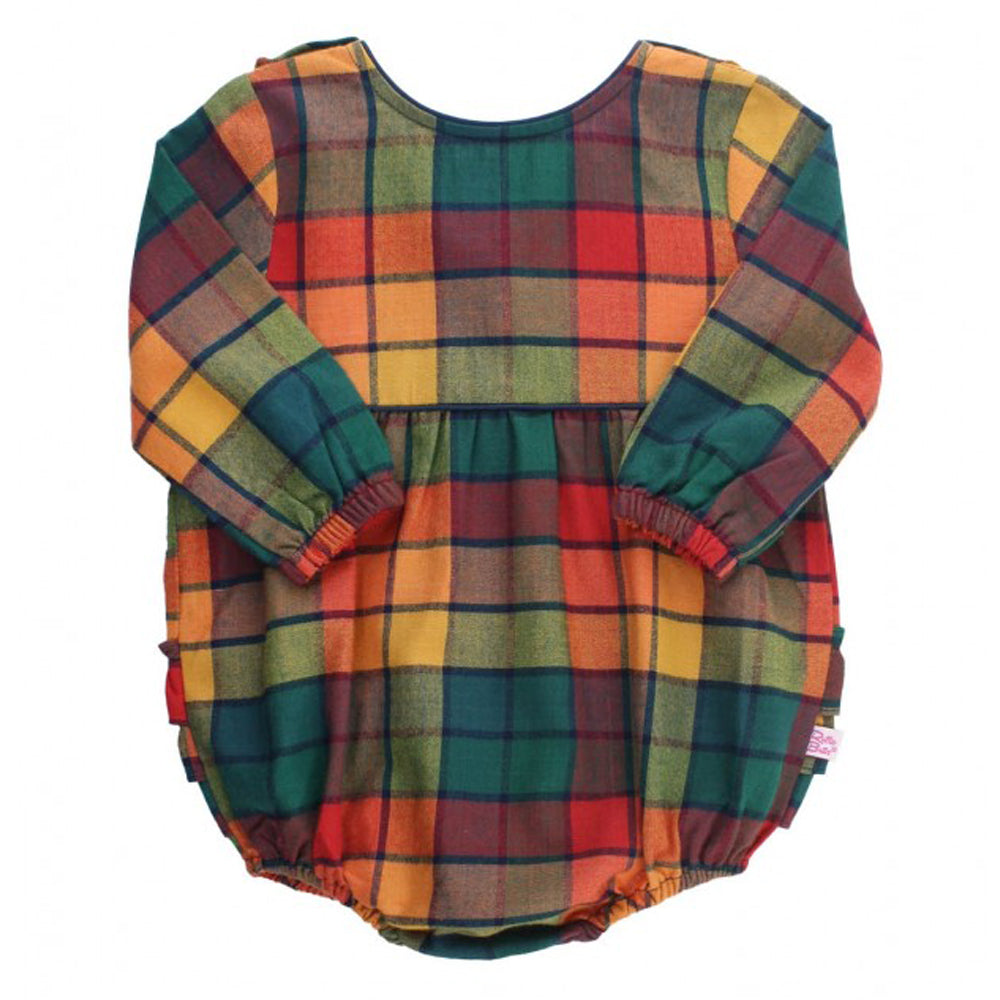 Autumn Rainbow Plaid v-Back Bubble Romper