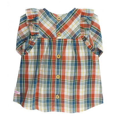 Miller Plaid Flutter Button Back Dress