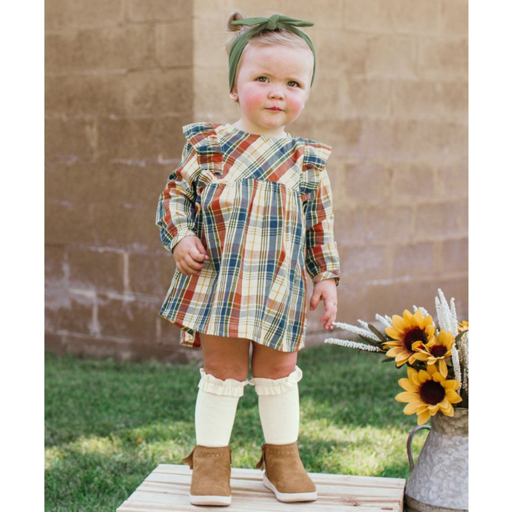 Miller Plaid Flutter Button Back Dress