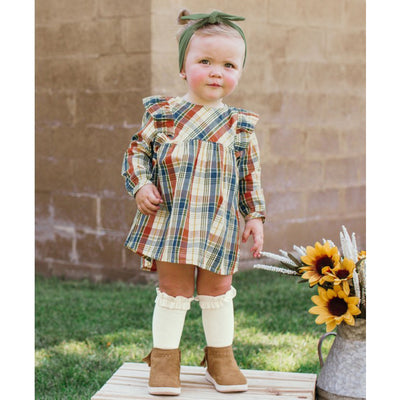 Miller Plaid Flutter Button Back Dress