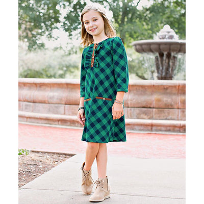 Navy and Emerald Buffalo Plaid A-Line Dress