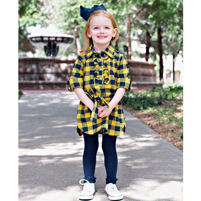 Navy and Mustard Buffalo Plaid Shirt Dress