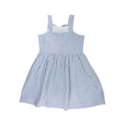 Blue Seersucker Fit & Flare Bow Dress